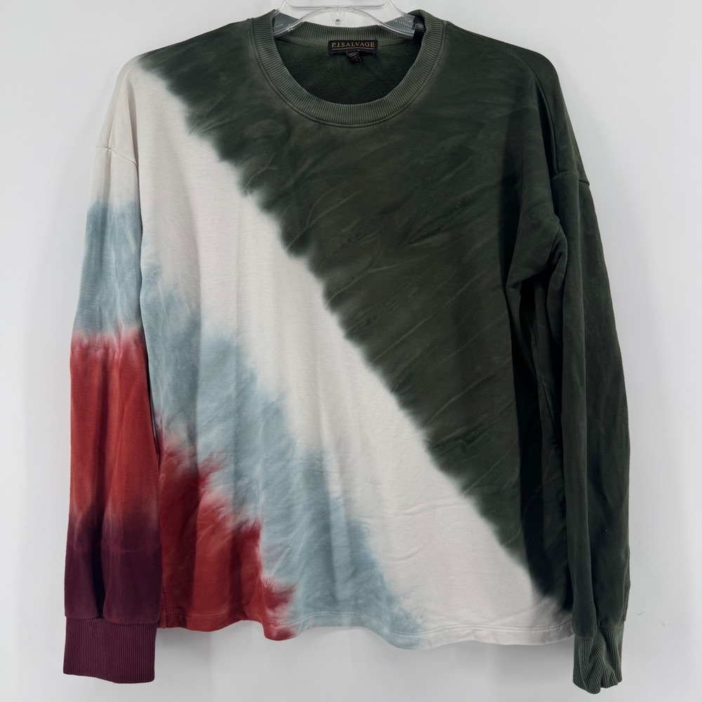 PJ Salvage‎ Womens Tie Dye Crewneck Sweatshirt Green Red Blue Medium Loungewear